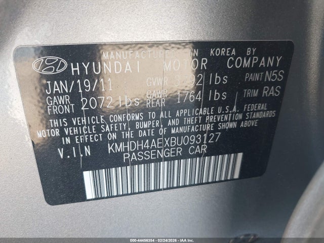 Aukcja sprzedaży 2011 Hyundai Elantra Gls (ulsan Plant), vin: KMHDH4AEXBU093127, numer aukcji: 44456354