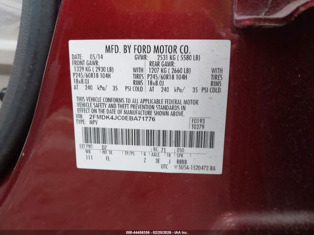 2014 FORD EDGE 2FMDK4JC0EBA71776 Photo 8