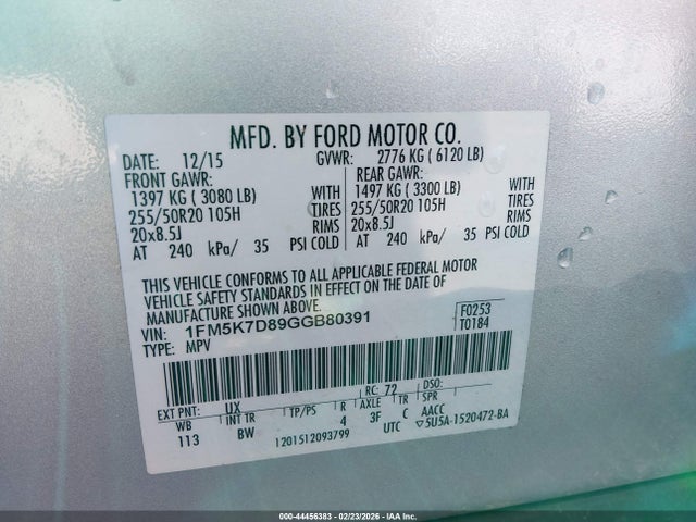 2016 FORD EXPLORER 1FM5K7D89GGB80391 Photo 8