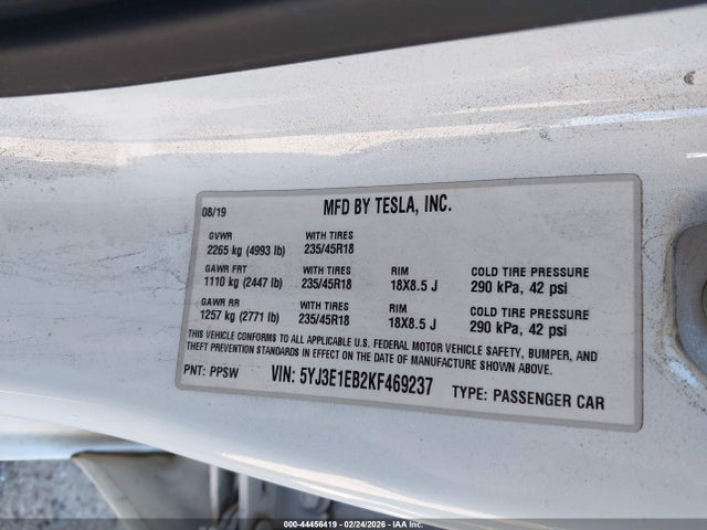 Продаж на аукціоні авто 2019 Tesla Model 3 Long Range/performance, vin: 5YJ3E1EB2KF469237, номер лоту: 44456419