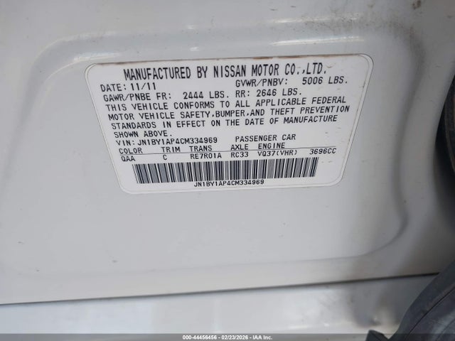 2012 Infiniti M37 მანქანა იყიდება აუქციონზე, vin: JN1BY1AP4CM334969, აუქციონის ნომერი: 44456456