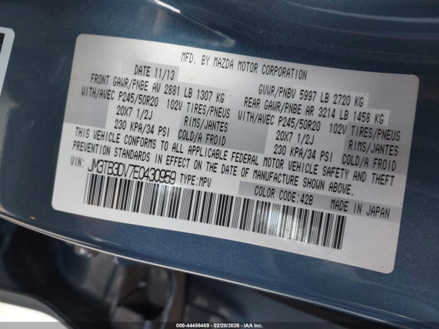Aukcja sprzedaży 2014 Mazda Cx-9 Grand Touring, vin: JM3TB3DV7E0430959, numer aukcji: 44456469