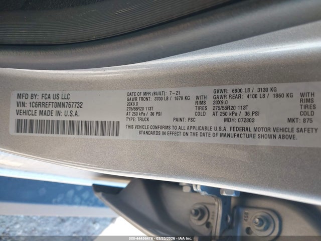 44456476 :رقم المزاد ، 1C6RREFT0MN767732 vin ، 2021 Ram 1500 Lone Star  4x2 5'7 Box مزاد بيع