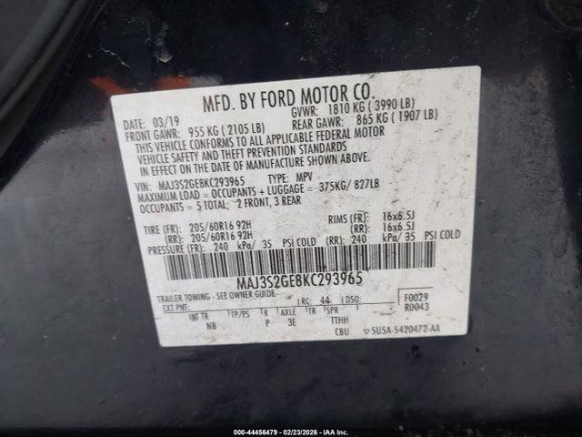 Продажа на аукционе авто 2019 Ford Ecosport Se, vin: MAJ3S2GE8KC293965, номер лота: 44456479