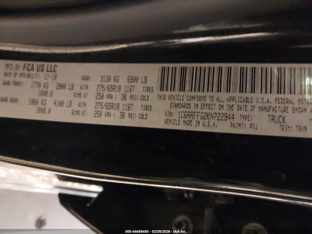 Продажа на аукционе авто 2019 Ram 1500 Big Horn/lone Star  4x4 5'7 Box, vin: 1C6RRFFG2KN722944, номер лота: 44456480