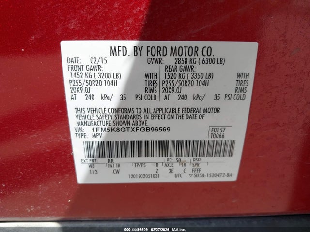1FM5K8GTXFGB96569 Ford EXPLORER SPORT