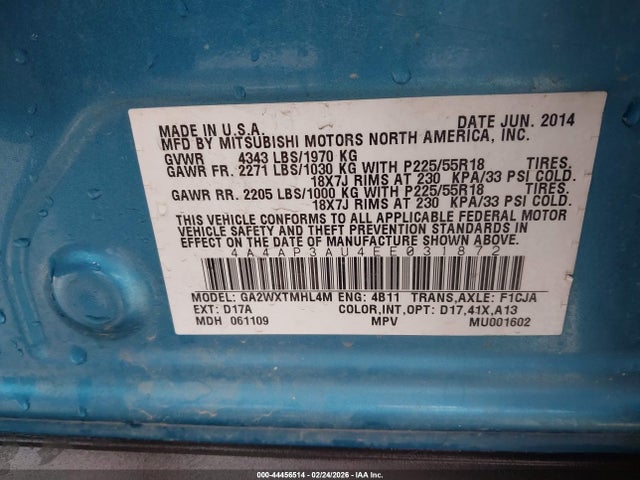 2014 MITSUBISHI OUTLANDER SPORT 4A4AP3AU4EE031872 Photo 8