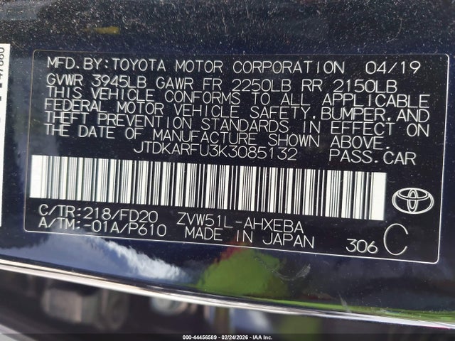 2019 TOYOTA PRIUS JTDKARFU3K3085132 Photo 8