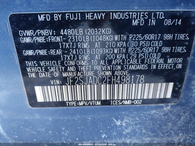 Aukcja sprzedaży 2015 Subaru Forester 2.5i Premium, vin: JF2SJADC2FH498178, numer aukcji: 44456683