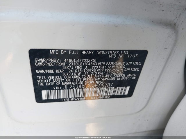 Subaru Forester 2.5i Touring 2016 JF2SJAXC2GH505787 Image 9