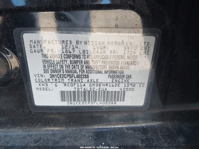 Auction sale of the 2015 Nissan Versa Note S (sr)/s Plus/sl/sr/sv, vin: 3N1CE2CP5FL402288, lot number: 44456719