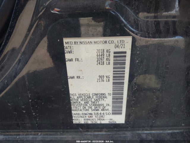 1N4BL4DW2MN384450 Nissan Altima Sv Intelligent Awd
