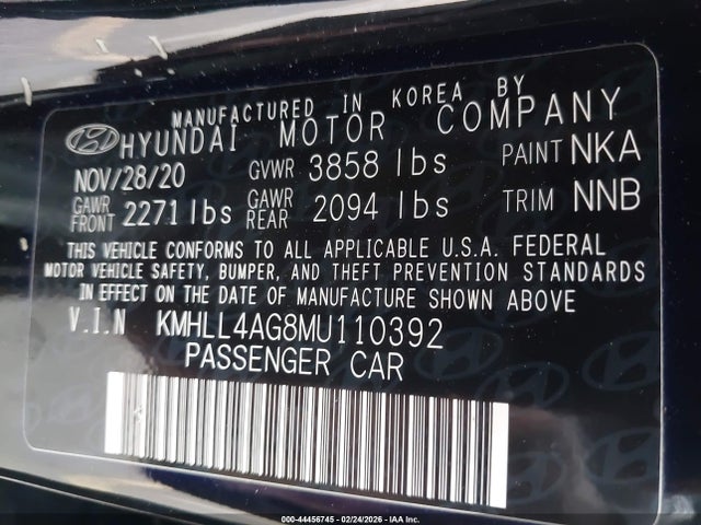 KMHLL4AG8MU110392 Hyundai ELANTRA SE