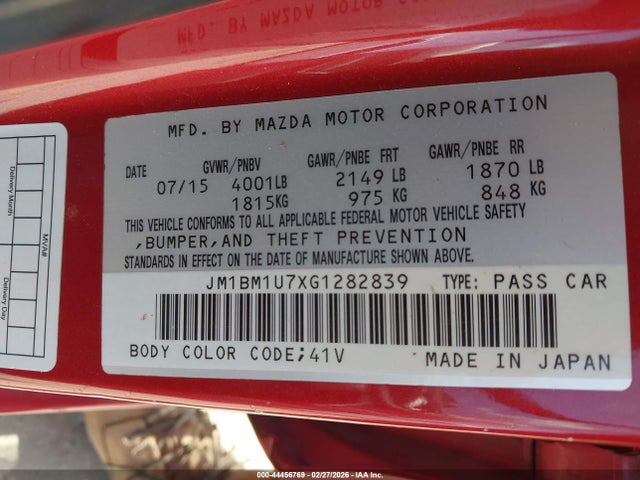 2016 Mazda Mazda3 I Sport მანქანა იყიდება აუქციონზე, vin: JM1BM1U7XG1282839, აუქციონის ნომერი: 44456769
