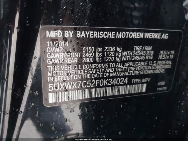 Продаж на аукціоні авто 2015 Bmw X3 Xdrive35i, vin: 5UXWX7C52F0K34024, номер лоту: 44456775