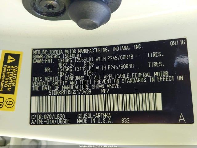 5TDKKRFH5GS179499 Toyota Highlander Xle V6