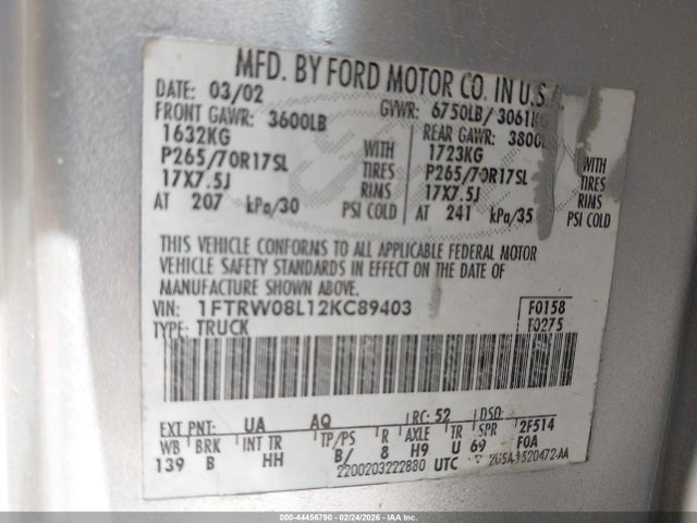 2002 FORD F-150 1FTRW08L12KC89403 Photo 8
