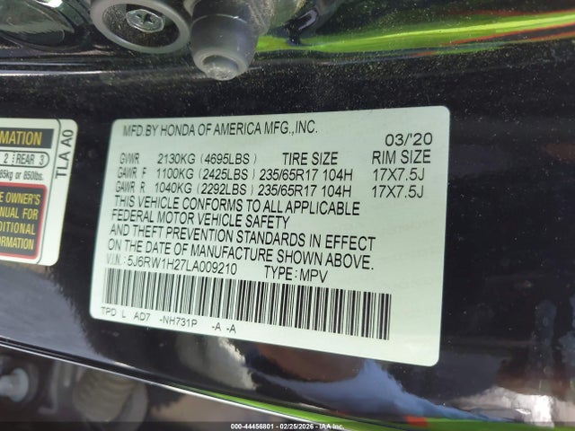 5J6RW1H27LA009210 Honda Cr-v 2wd Lx