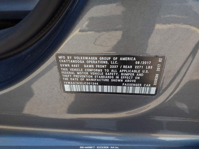 Продажа на аукционе авто 2018 Volkswagen Passat 2.0t R-line/2.0t S, vin: 1VWAA7A32JC001344, номер лота: 44456817