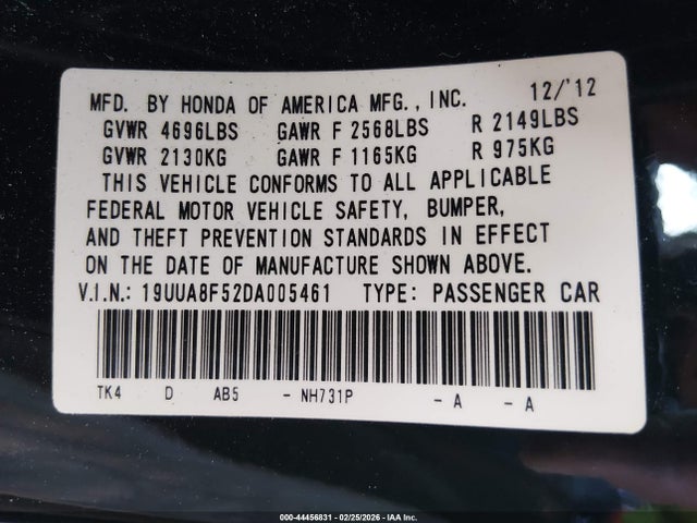 Aukcja sprzedaży 2013 Acura Tl 3.5, vin: 19UUA8F52DA005461, numer aukcji: 44456831