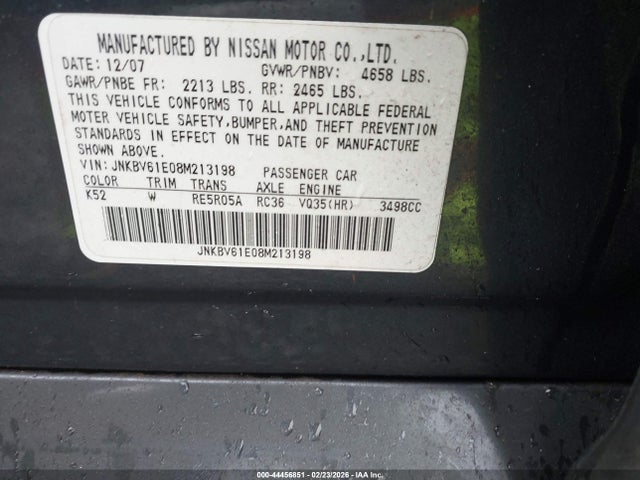Продаж на аукціоні авто 2008 Infiniti G35 Journey, vin: JNKBV61E08M213198, номер лоту: 44456851
