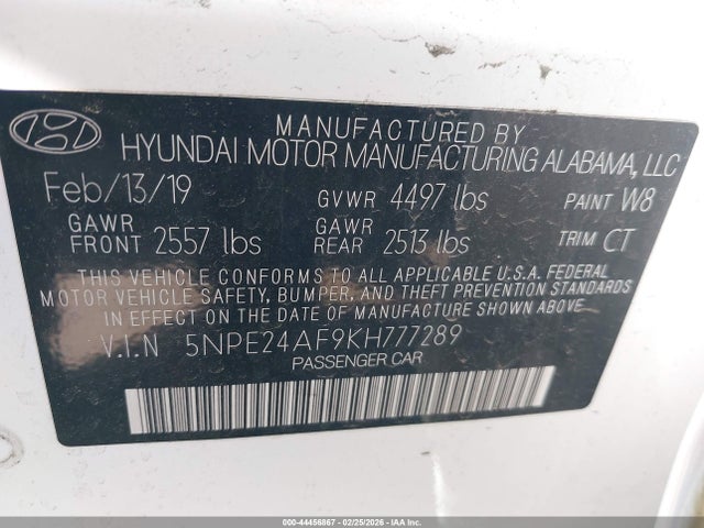 5NPE24AF9KH777289 Hyundai SONATA SE
