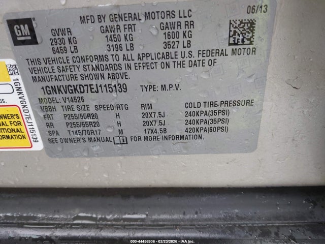 1GNKVGKD7EJ115139 Chevrolet Traverse 1lt