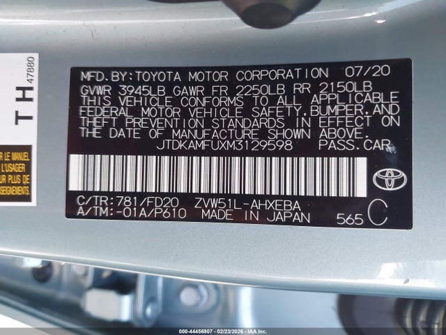Toyota Prius Le 2021 JTDKAMFUXM3129598 Image 9