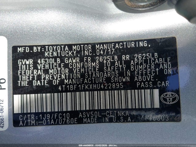 Toyota CAMRY LE 2017 4T1BF1FKXHU422895 Image 9