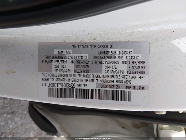 44456940 :رقم المزاد ، JM3TCBDY1H0134826 vin ، 2017 Mazda Cx-9 Grand Touring مزاد بيع