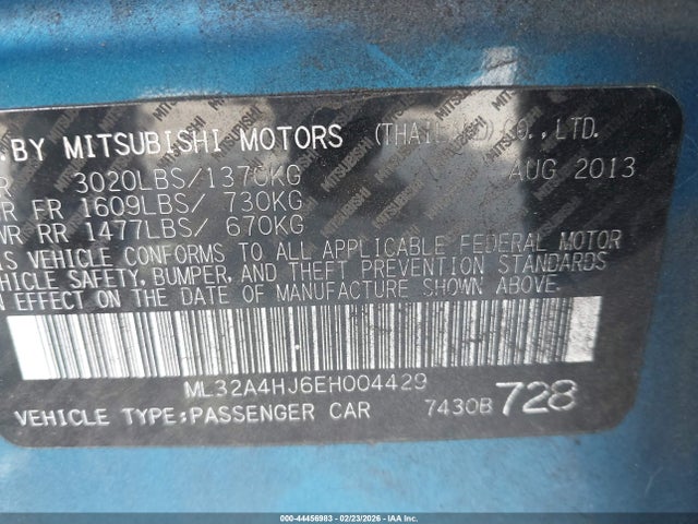 Mitsubishi MIRAGE ES 2014 ML32A4HJ6EH004429 Image 9
