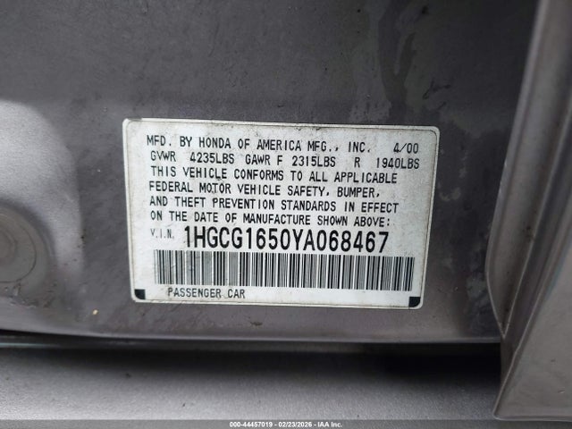 2000 HONDA ACCORD 1HGCG1650YA068467 Photo 8