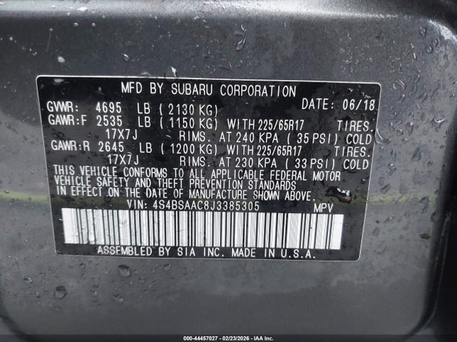 Продаж на аукціоні авто 2018 Subaru Outback 2.5i, vin: 4S4BSAAC8J3385305, номер лоту: 44457027