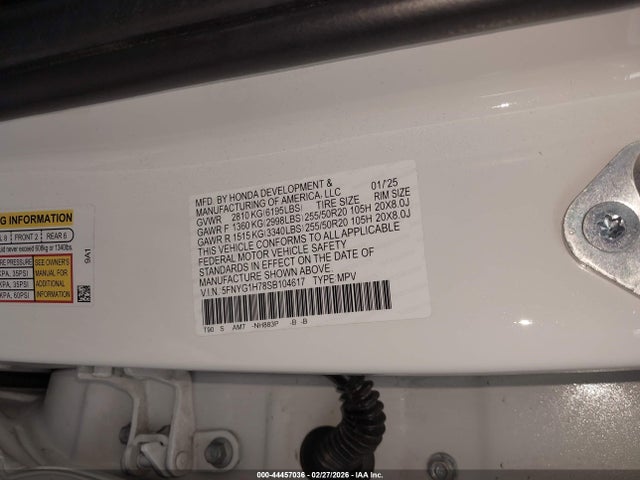 44457036 :رقم المزاد ، 5FNYG1H78SB104617 vin ، 2025 Honda Pilot Touring مزاد بيع