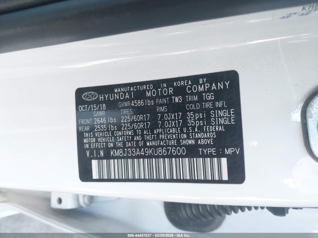 KM8J33A49KU867600 Hyundai Tucson Value