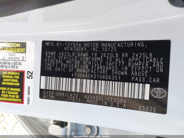 Toyota CAMRY XLE 2026 4T1DAACK0TU666351 Image 9