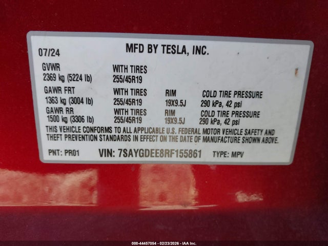2024 TESLA MODEL Y 7SAYGDEE8RF155861 Photo 8