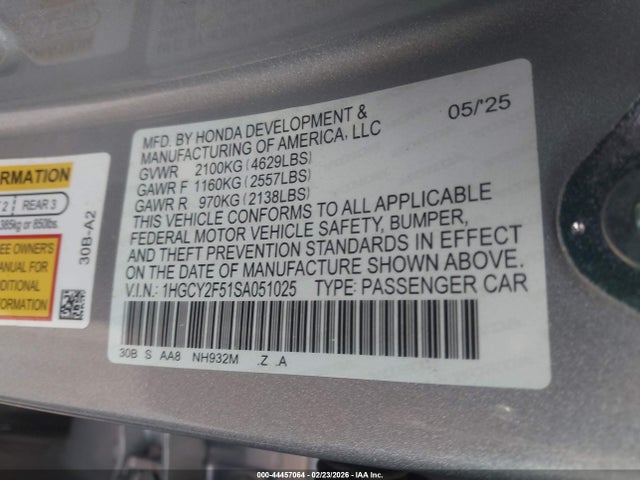 1HGCY2F51SA051025 Honda Accord Hybrid Sport