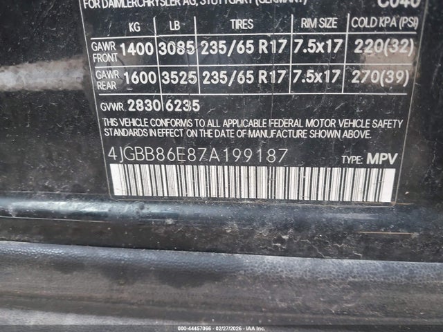 Aukcja sprzedaży 2007 Mercedes-benz Ml 350 4matic, vin: 4JGBB86E87A199187, numer aukcji: 44457066