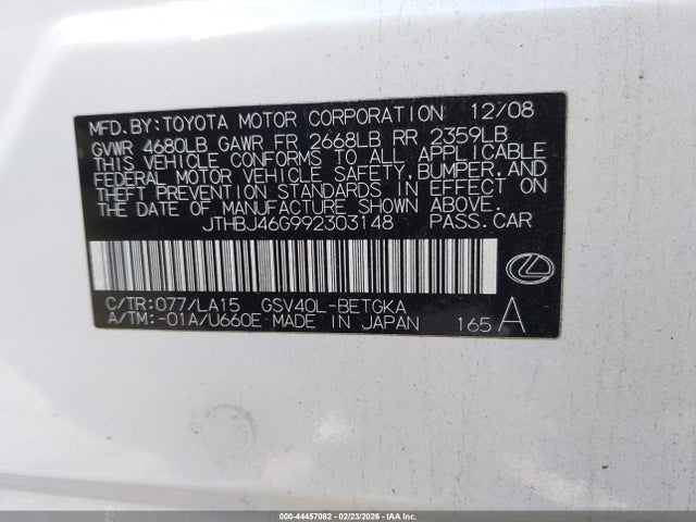 Продажа на аукционе авто 2009 Lexus Es 350, vin: JTHBJ46G992303148, номер лота: 44457082