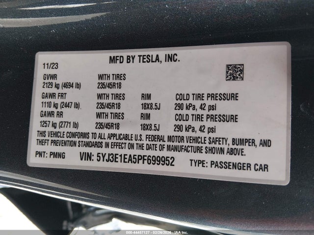 Aukcja sprzedaży 2023 Tesla Model 3 Rear-wheel Drive, vin: 5YJ3E1EA5PF699952, numer aukcji: 44457127