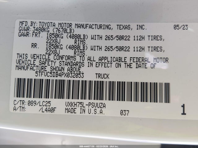 Продажа на аукционе авто 2023 Toyota Tundra Hybrid Capstone, vin: 5TFVC5DB4PX032053, номер лота: 44457130