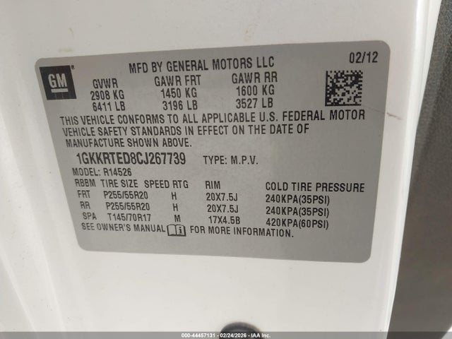 Aukcja sprzedaży 2012 Gmc Acadia Denali, vin: 1GKKRTED8CJ267739, numer aukcji: 44457131