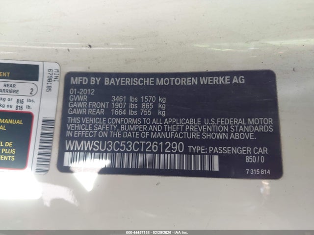 2012 Mini Cooper მანქანა იყიდება აუქციონზე, vin: WMWSU3C53CT261290, აუქციონის ნომერი: 44457158