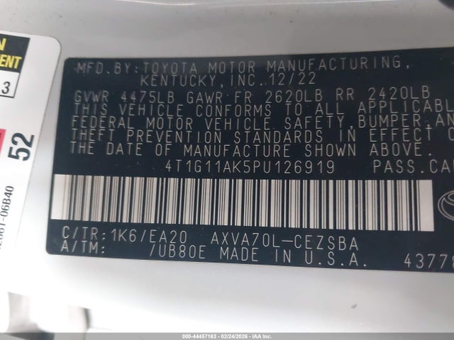 4T1G11AK5PU126919 Toyota CAMRY SE