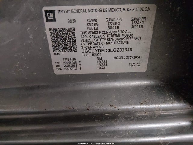 Продаж на аукціоні авто 2020 Chevrolet Silverado 1500 4wd  Short Bed Lt, vin: 3GCUYDED3LG231648, номер лоту: 44457172