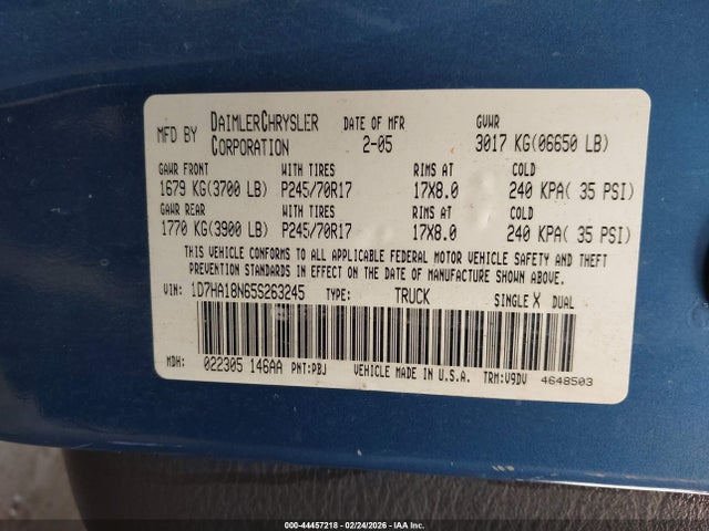 Продаж на аукціоні авто 2005 Dodge Ram 1500 Slt/laramie, vin: 1D7HA18N65S263245, номер лоту: 44457218