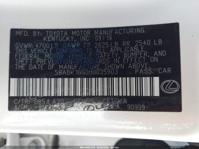 58ABK1GG0HU035903 Lexus ES 350