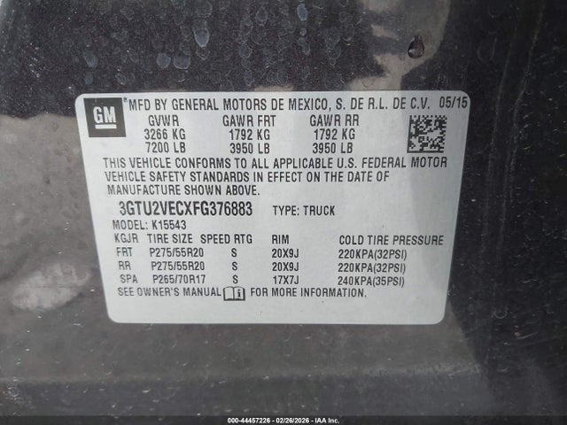 2015 GMC SIERRA 1500 3GTU2VECXFG376883 Photo 8