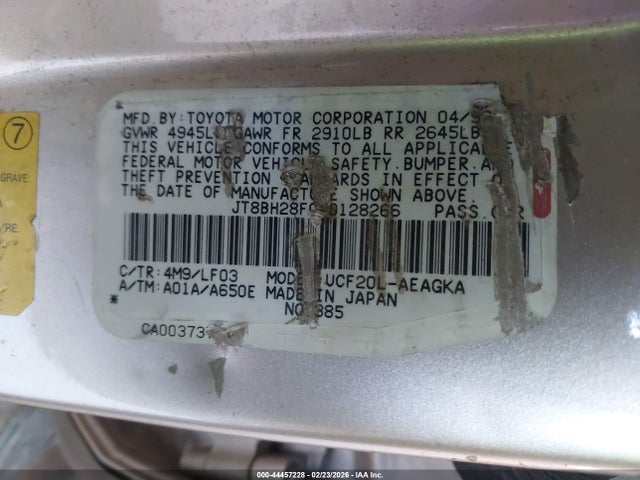 44457228 :رقم المزاد ، JT8BH28F0W0128266 vin ، 1998 Lexus Ls 400 مزاد بيع